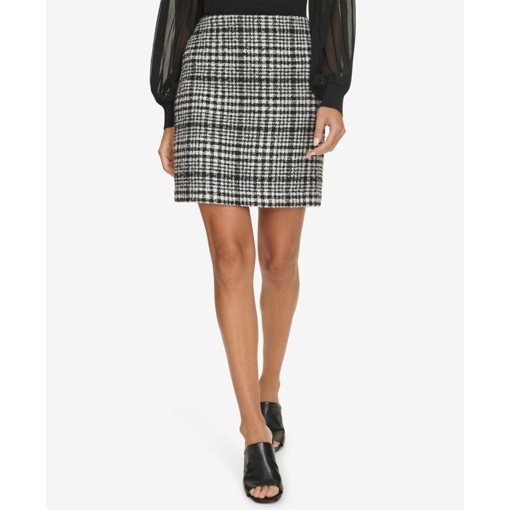Calvin Klein Women's Plaid Tweed Skirt Black Size 6 MSRP $99